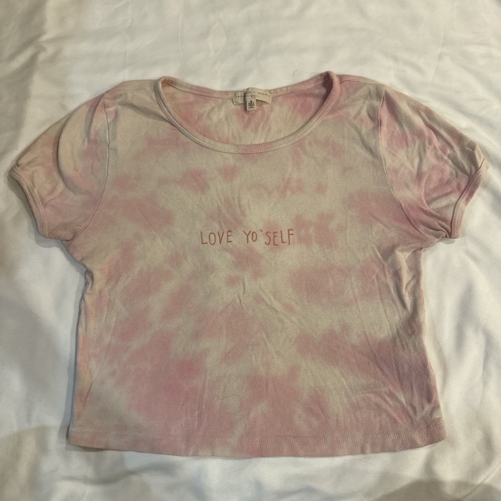 Urban Outfitters Love Yo Self Pink and Cream Tie-Dye Tee